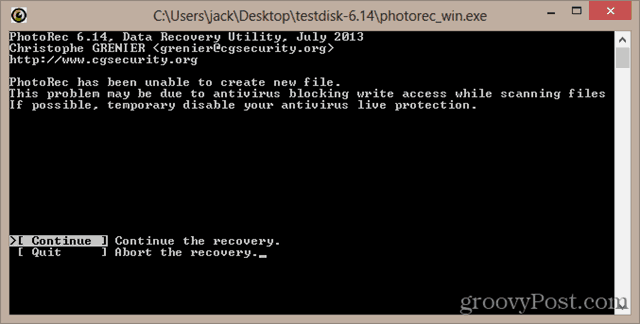 PhotoRec не смог создать новый файл. Эта проблема может быть связана с тем, что антивирус блокирует доступ на запись во время сканирования файлов. Если возможно, временно отключите антивирусную защиту