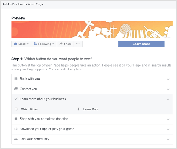 Facebook добавляет кнопку CTA на страницу