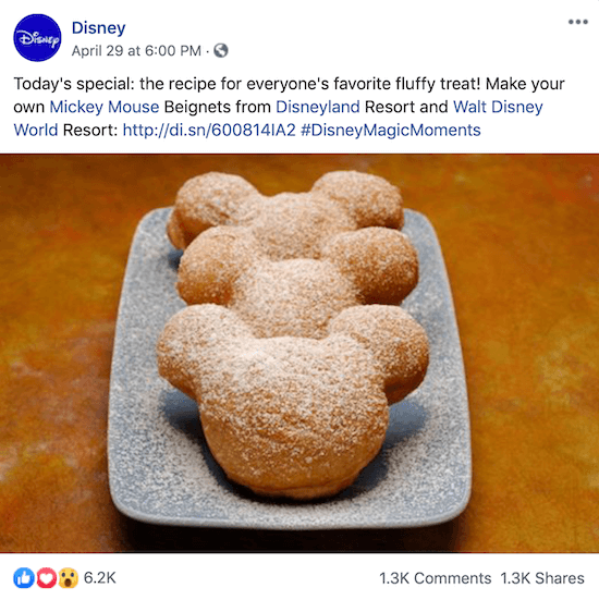 Сообщение Disney в Facebook со ссылкой на рецепт бенье с Микки Маусом