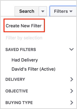 менеджер рекламы facebook создать новый фильтр