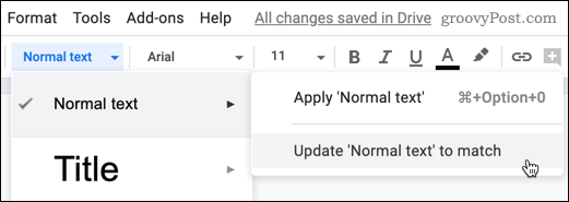 Обновление опции форматирования по умолчанию в Google Docs