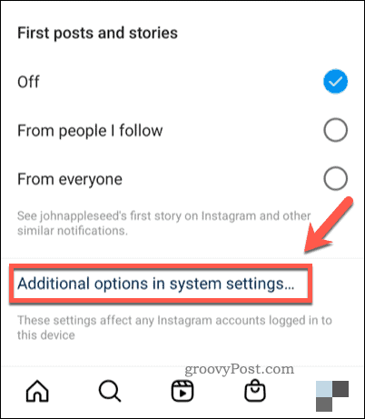 Откройте системные настройки для уведомлений в Instagram