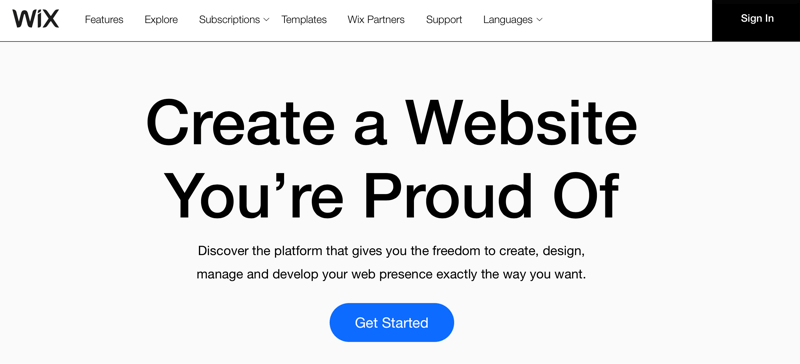 Заголовок Wix.com "Создайте сайт, которым вы будете гордиться"