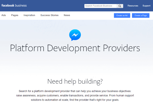 Новый каталог поставщиков платформ для разработки платформ Facebook - это ресурс, позволяющий предприятиям найти поставщиков, специализирующихся на создании опыта в Messenger.
