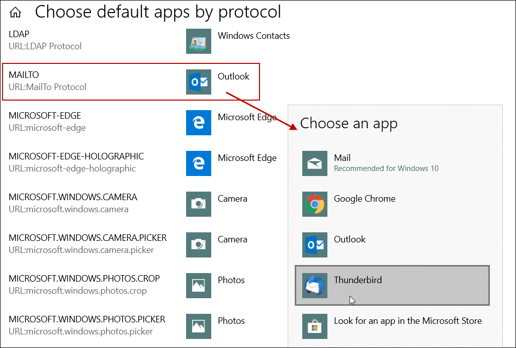 Установить почтовое приложение по умолчанию по протоколу Windows 10