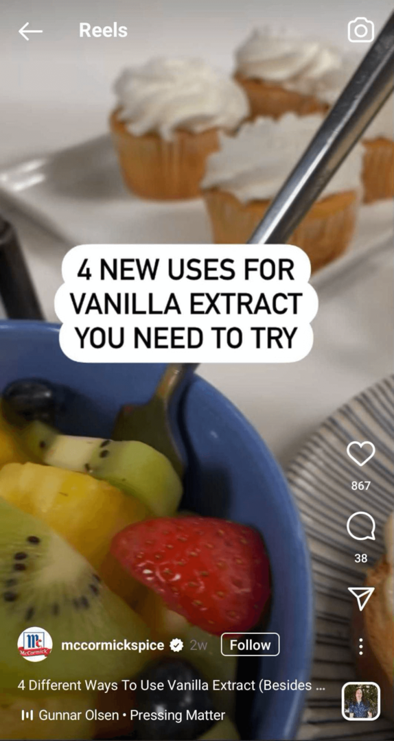 пример ролика Instagram с советами по продуктам