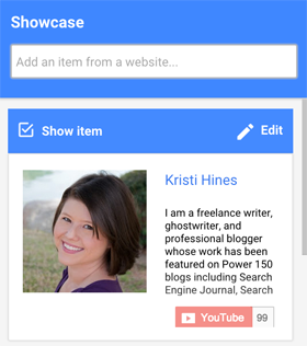 демонстрация биографии веб-сайта в Google + Hangouts