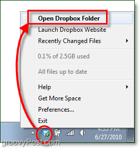 откройте папку Dropbox для Windows 7