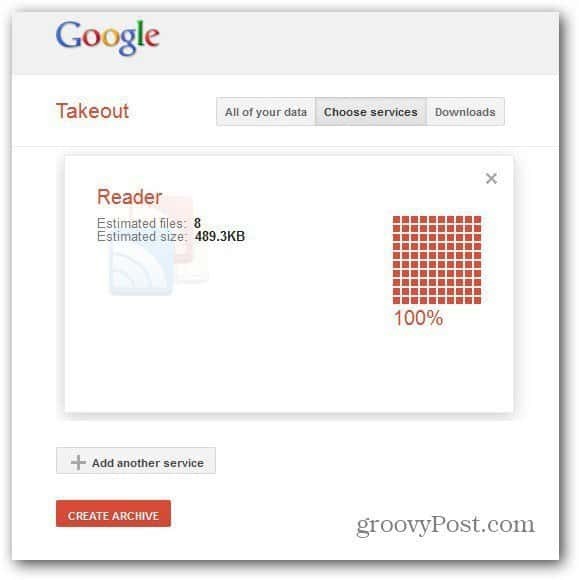 Takeout Google Reader создать архив