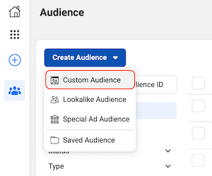 Опция Custom Audience на панели управления аудиториями Facebook