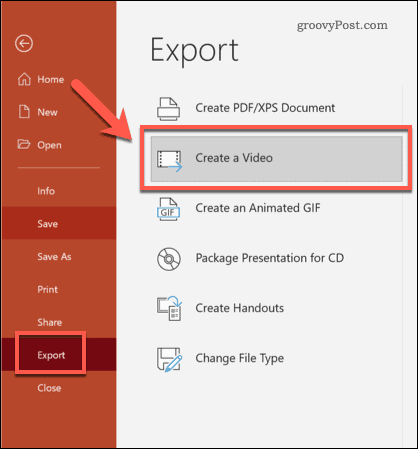 Экспорт PowerPoint в видео в Windows