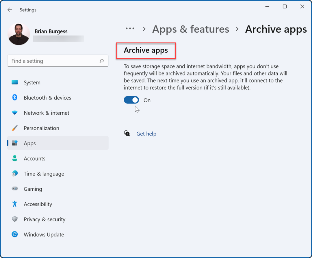 Как включить архивирование приложений в Windows 11