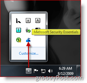 Значок панели задач Microsoft Security Essentials / Запуск