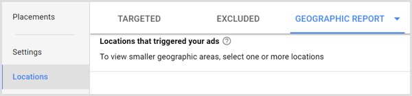 Вкладка географического отчета Google Adwords