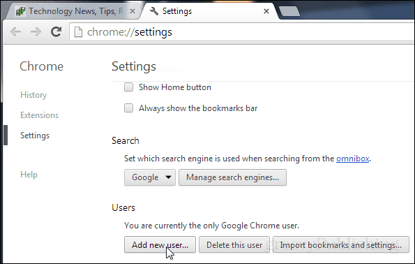 добавить нового пользователя в Chrome