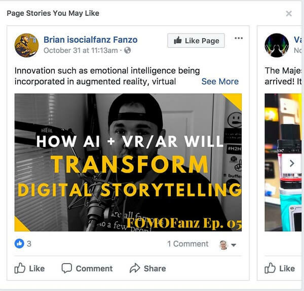 Facebook рекомендует «Истории страниц, которые могут вам понравиться» между сообщениями в вашей ленте новостей.