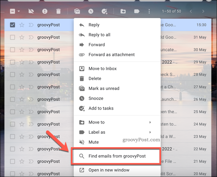 Gmail Найти электронные письма из параметров