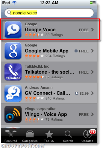 Google Voice в магазине приложений для iPod или iPad