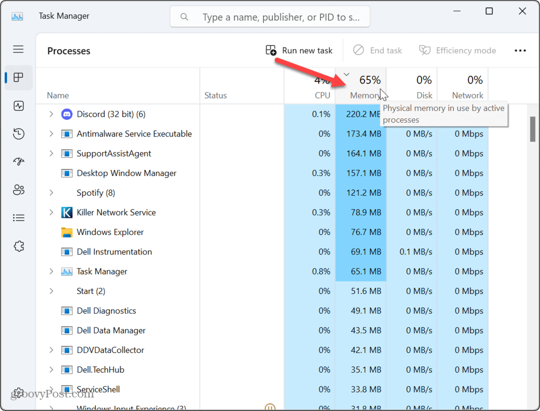 Как найти использование памяти приложения в Windows 11