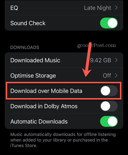 Мобильные данные Apple Music отключены