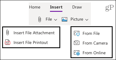 Вставить вкладку в OneNote в Интернете