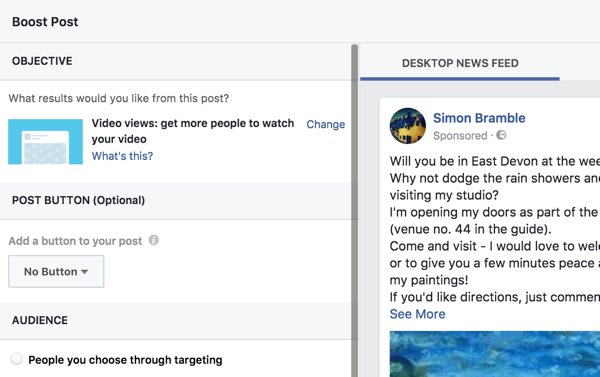 Facebook упрощает настройку улучшенной публикации, предлагая вам варианты.