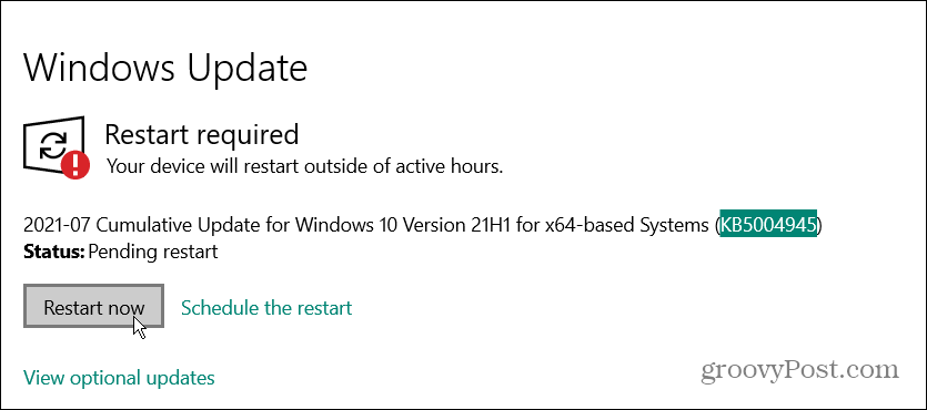 перезапустить Windows 10 Emergency Update