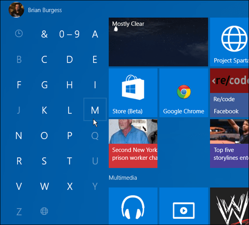 приложения по первой букве Windows 10 Start