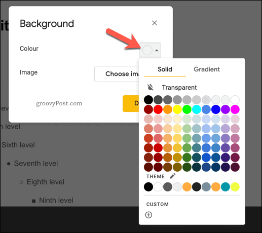 Добавление цвета фона к мастер-слайду в Google Slides