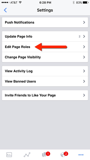 facebook Pages Manager app page роли