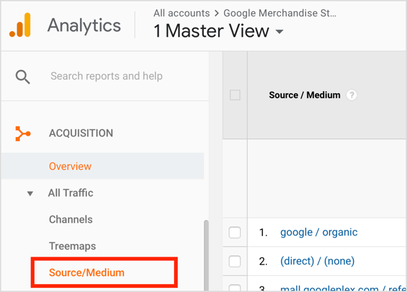 Откройте Google Analytics и перейдите в Acquisition> All Traffic> Source / Medium.