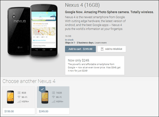 Google обесценивает Android-смартфон Nexus 4 до 199 долларов