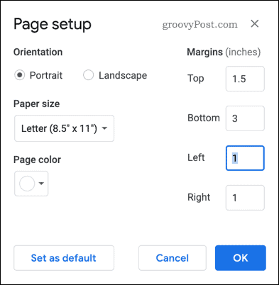 Настройка страницы в Документах Google