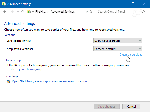 Версии очистки Windows 10 История файла