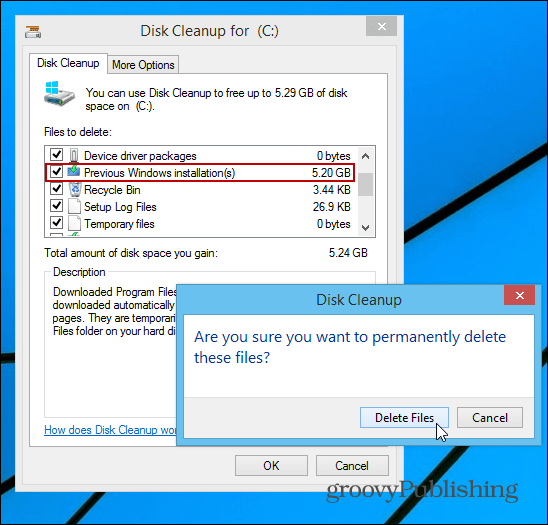 Восстановить гигабайт места на жестком диске после обновления Windows
