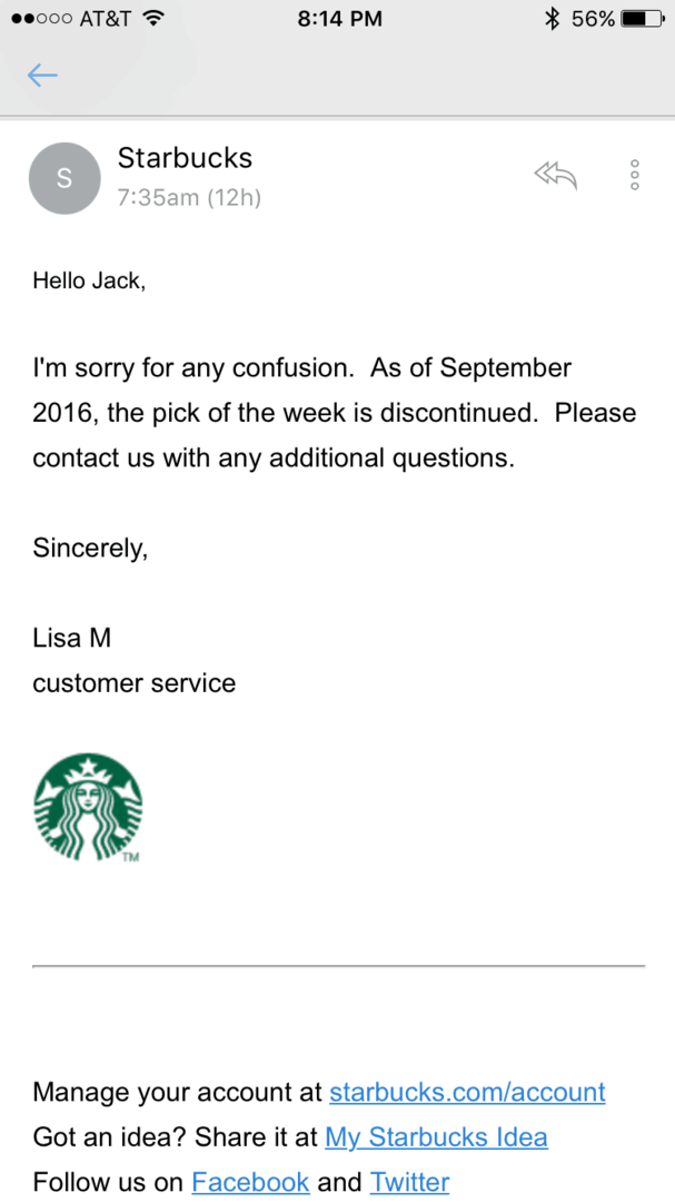 бесплатные приложения Starbucks прекращены