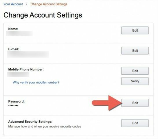 как изменить пароль Amazon