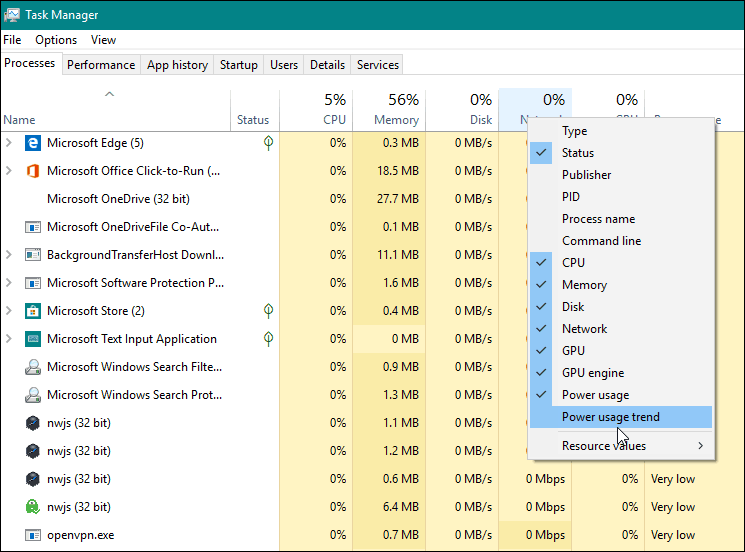 Добавить Power Monitor Колонка Windows 10 1809