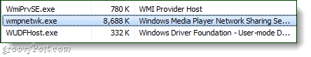Служба общего доступа к Windows Media Player в диспетчере задач