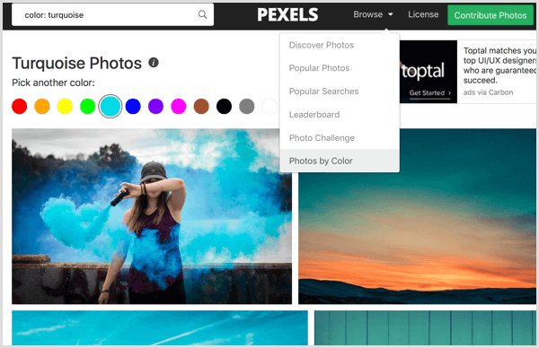 Pexels сортирует фотографии по цвету