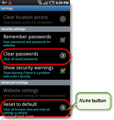 кнопка обнуления браузера Android, восстановление заводских настроек и сброс пароля