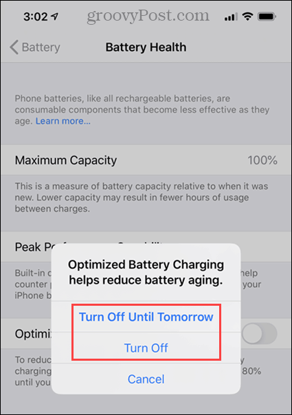 Отключите параметры оптимизированной зарядки аккумулятора на iPhone