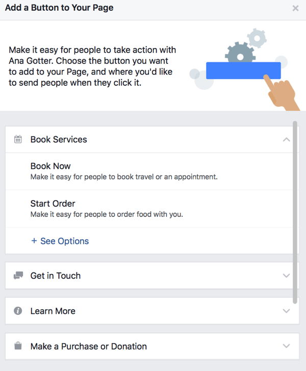 Вы можете выбрать из большого количества кнопок CTA для своей страницы Facebook.