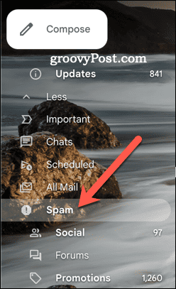 Открыть папку со спамом Gmail