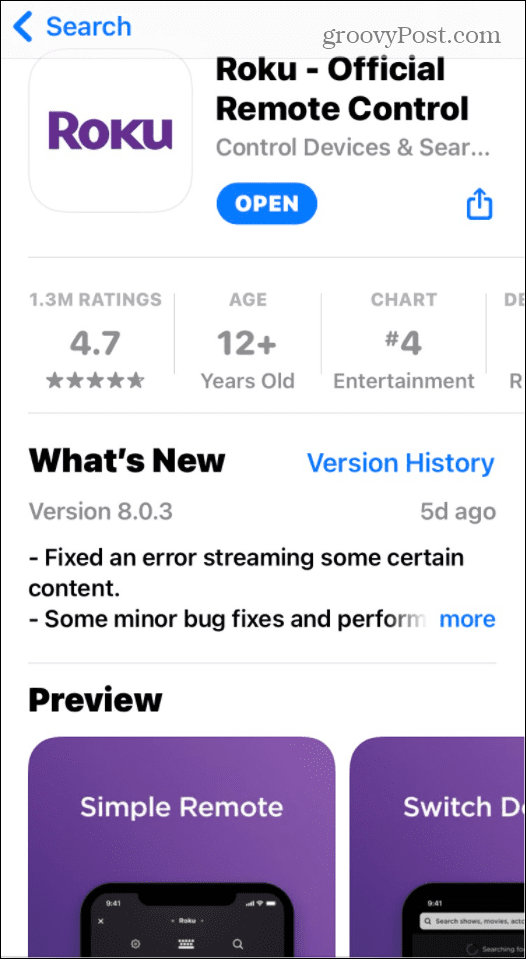 Приложение Roku для iOS