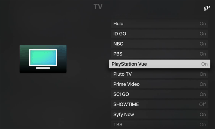 Приложение Apple TV для PlayStation Vue