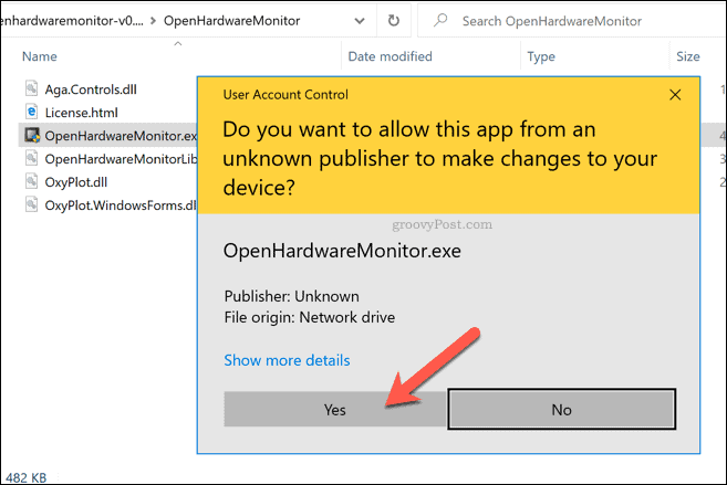 Предупреждение Windows 10 UAC для Open Hardware Monitor