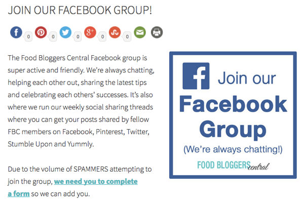 Пригласите посетителей сайта присоединиться к вашей группе в Facebook.