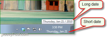 Скриншот Windows 7 - длинная дата против короткое свидание