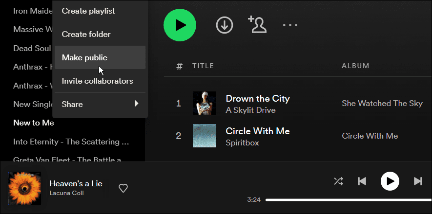 Сделать плейлист приватным на Spotify